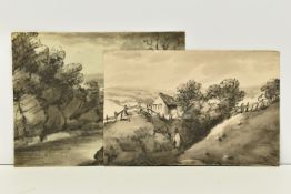CIRCLE OF DR THOMAS MONRO (1759-1883) TWO UNSIGNED SKETCHES, the first depicts a stream with lake