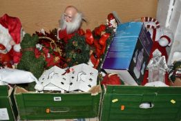 THREE BOXES AND LOOSE CHRISTMAS DECORATIONS, items appear largely modern, to include a boxed 'LED