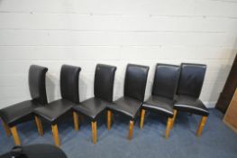 A SET OF SIX BROWN LEATHER DINING CHAIRS (condition report: all with surface marks, cracks to