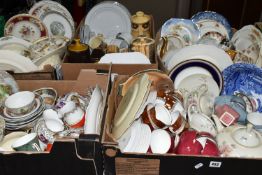 FIVE BOXES OF TEA AND DINNERWARE, to include a Carstens porcelain teapot, covered sugar bowl,