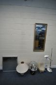 A SELECTION OF MIRRORS AND LAMPS, to include a BHS ceramic table lamp, with a metal base, another