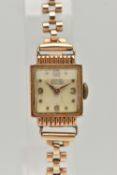 A LADYS 9CT GOLD 'RAMEX' WRISTWATCH, manual wind, square silver dial signed 'Ramex Ancre 17