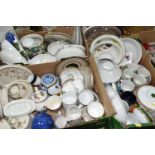 THREE BOXES AND LOOSE OF ASSORTED CERAMICS, including a small quantity of Royal Doulton 'Tapestry'