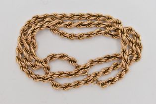 A 9CT GOLD ROPE TWIST CHAIN NECKLACE, fitted with a spring clasp, hallmarked 9ct Birmingham