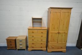 A MODERN PINE EFFECT WARDROBE, with two drawers and a single drawer, width 86cm x depth 53cm x