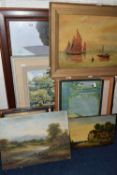A SMALL QUANTITY OF PAINTINGS AND PRINTS ETC, to include an unframed late 19th century unsigned