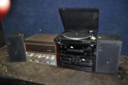 A PAIR OF KEF SP3084 HI FI SPEAKERS , Kenwood A-51 stereo amplifier, a X-71 tape player (one