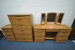 AN ALSTON'S THREE PIECE BEDROOM SUITE, comprising a dressing table, with seven drawers, length 141cm