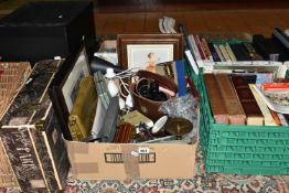 FOUR BOXES AND LOOSE BOOKS, PICTURES AND SUNDRY ITEMS, to include approximately eighty books, titles