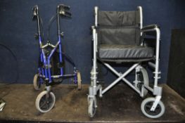 TWO DRIVE MOBILITY AIDS comprising of a folding wheelchair (no footrests)and a travelator