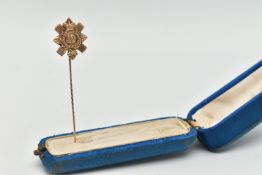 A CASED 9CT GOLD SCOTTISH STICK PIN, Latin inscription 'Nemo Me Impune Lacessit' translates to