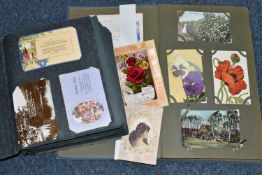 TWO ALBUMS OF POSTCARDS containing approximately 587 early 20th 'greetings' type postcards, mostly