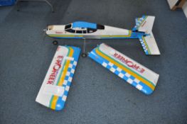 A SEAGULL EP MODEL PLANE with 63in wingspan, engine and propeller mounted Condition some body