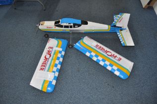 A SEAGULL EP MODEL PLANE with 63in wingspan, engine and propeller mounted Condition some body