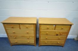 A PAIR OF JULIEN BOWEN PINE CHEST OF TWO SHORT OVER THREE LONG DRAWERS, length 83cm x depth 43cm x