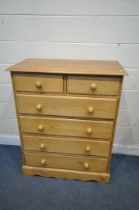 A MODERN PINE CHEST OF TWO SHORT OVER FOUR LONG DRAWERS, width 93cm x depth 49cm x height 115cm (