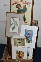 A SMALL QUANTITY OF DECORATIVE PRINTS, to include prints depicting females playing golf - hand