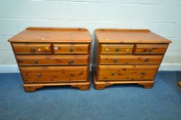 A PAIR OF DUCAL PINE CHEST OF TWO SHORT OVER TWO LONG DRAWERS, width 87cm x depth 46cm x height 75cm