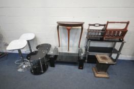A SELECTION OF OCCASIONAL FURNITURE, to include a mahogany plinth, 33cm squared x height 46cm, along