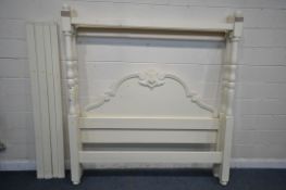A 20TH CENTURY CREAM PAINTED 6FT FULL TESTER BED (condition report: stains, marks, other