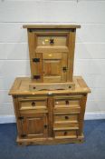 A CORONA PINE CABINET, with four drawers and a single cupboard door, width 92cm x depth 44cm x
