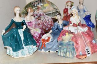 SIX ROYAL DOULTON LADY FIGURES AND A COLLECTORS PLATE, comprising 'Penelope' HN1901, 'Elyse' HN2429,