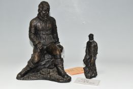 TWO JOHN LETTS BRONZED RESIN SCULPTURES, of fishermen, the largest modelled resting on a wall,