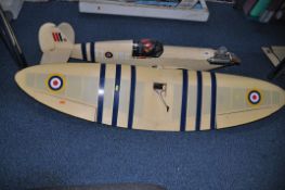 A SUBMARINE SPITFIRE MODEL PLANE with engine and propeller wingspan 54in