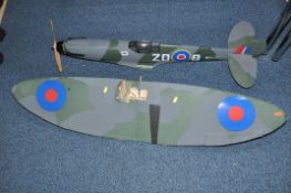 A SPITFIRE MODEL PLANE with engine and propeller, wingspan 48in