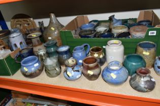 TWO BOXES AND LOOSE STUDIO POTTERY, to include jugs, storage jars and bowls etc, some impressed C.