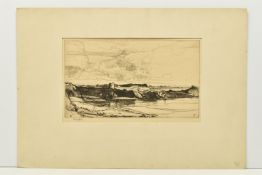 OLIVER HALL (1869-1957) 'A BORDER CASTLE', a drypoint etching depicting Scottish coastal landscape