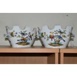 A PAIR OF LATE 19TH / EARLY 20TH CENTURY CONTINENTAL PORCELAIN TWIN HANDLED CACHE-POT PLANTERS,