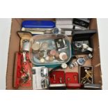 A BOX OF ASSORTED ITEMS, to include two Sekonda wristwatches, an Oskar Emil automatic wristwatch,