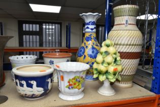 A GROUP OF VASES, PLANTERS AND LARGE ORNAMENTS, to include a West German Pottery vase 118-40 by
