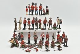 A COLLECTION OF PLAYWORN LEAD SOLDIER FIGURES, thirty eight pieces, to include Britains, J Hill &