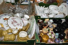 FOUR BOXES OF CERAMICS AND GLASS WARES, to include a twenty four piece Denby 'Ode' part dinner