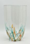 A MODERN DECORATIVE STUDIO GLASS VASE, the clear glass body is decorated with random streaks of