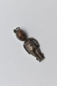 A WHITE METAL FUMBSUP CHARM, an early 20th century WWI charm with kinetic arms, approximate length