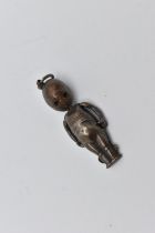 A WHITE METAL FUMBSUP CHARM, an early 20th century WWI charm with kinetic arms, approximate length