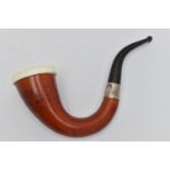 AN EDWARDIAN PIPE, the curved pipe with silver band, hallmark for Birmingham 1907, length 155mm