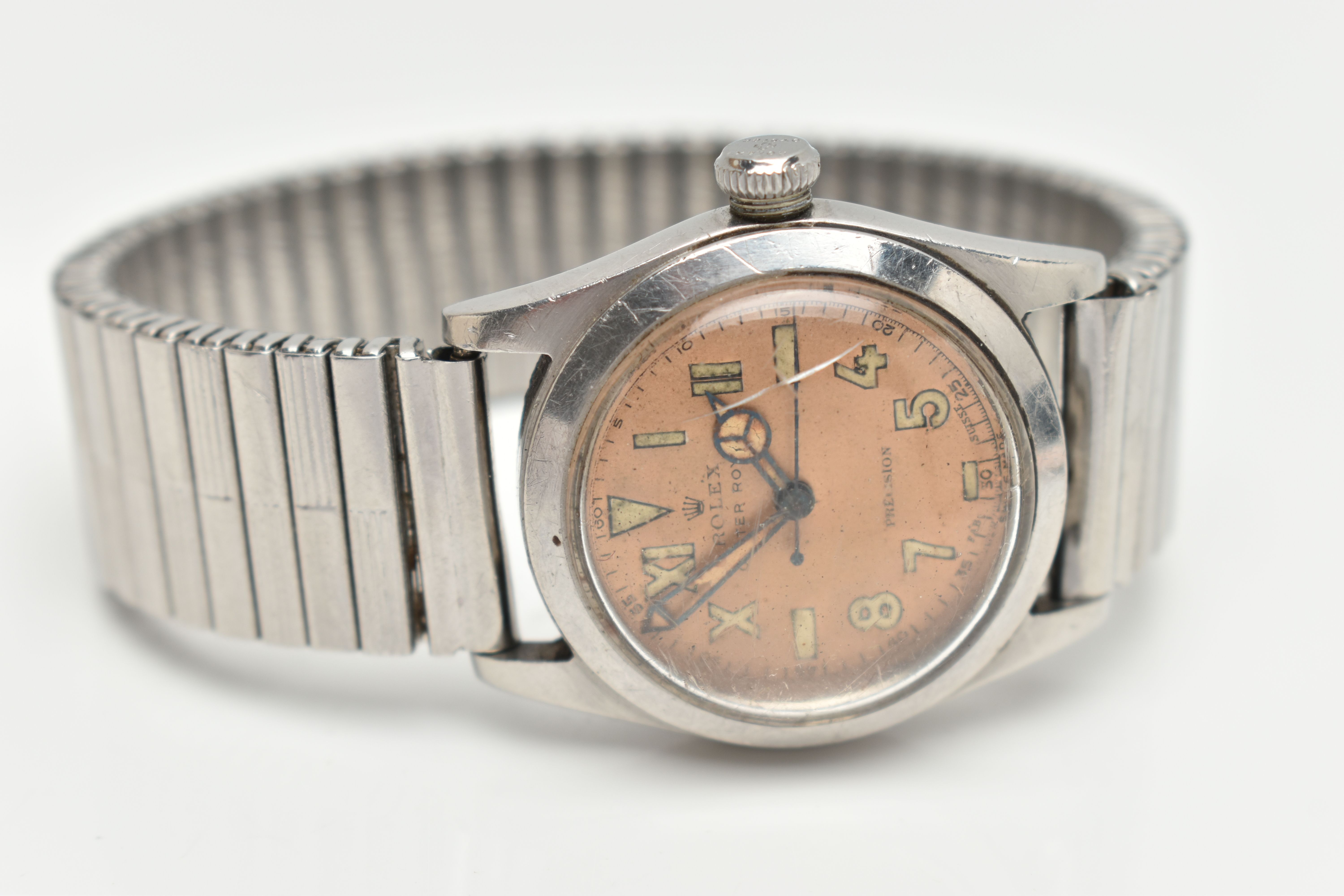 A MID CENTURY 'ROLEX OYSTER PRECISION' WRISTWATCH, circa 1946, hand wound movement, round salmon ' - Image 4 of 8