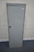 A METAL SINGLE DOOR CABINET, with adjustable shelves, width 63cm x depth 46cm x height 183cm (