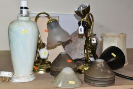 DESK AND CEILING LIGHTS ETC, to include a pair of five branch ceiling lights with ten smoke