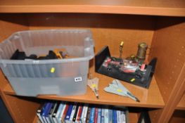 A TRAY CONTAINING MODEL CARS PLANE ETC including a Dominus 10TR RC jeep with hand controller (