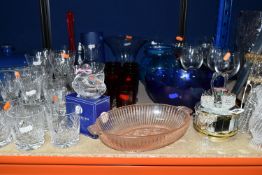 A GROUP OF CUT CRYSTAL AND OTHER GLASS WARES, to include five crystal tumblers by Thomas Webb, other