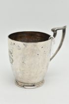 AN EDWARD VII SILVER MUG, cylindrical mug with reed base and square section scroll handle,