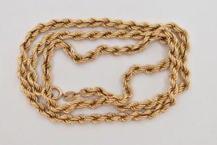 A 9CT GOLD ROPE TWIST CHAIN NECKLAE, fitted with a spring clasp, hallmarked 9ct Birmingham import,