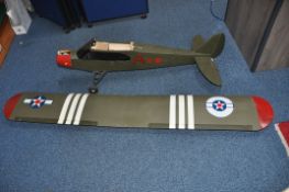 A MAJORITY BUILT J3 BALSA WOOD MODEL PLANE with 118cm wingspan, painted with American Navy decals (