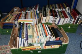 FIVE BOXES OF BOOKS, approximately one hundred titles in hardback and paperback formats, to