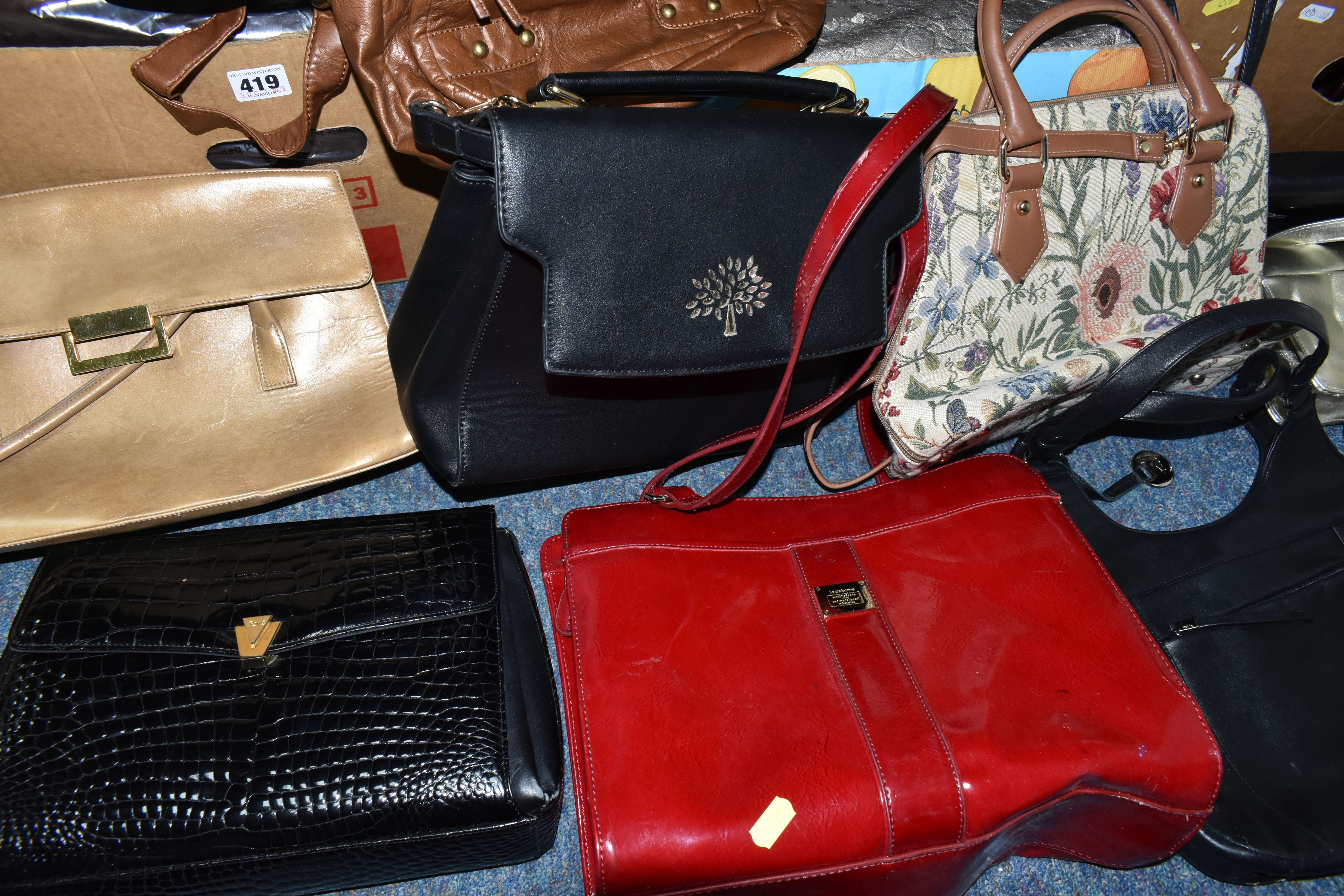 FOUR BOXES OF HANDBAGS AND HATS, over thirty hand bags, maker's names include Tule, Liz - Image 3 of 7